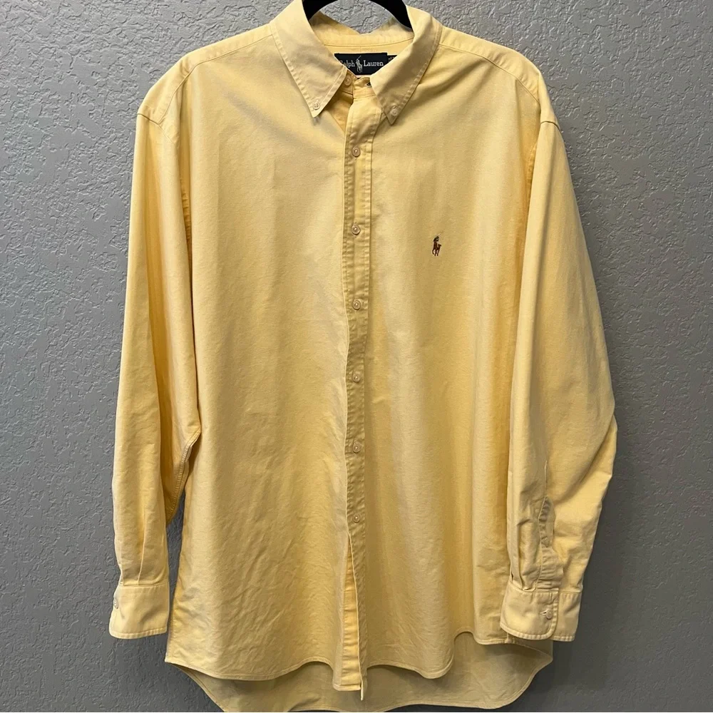 Ralph Lauren Men’s button down Long sleeve shirt Yarmouth 17 - 34 Yellow Oxford
